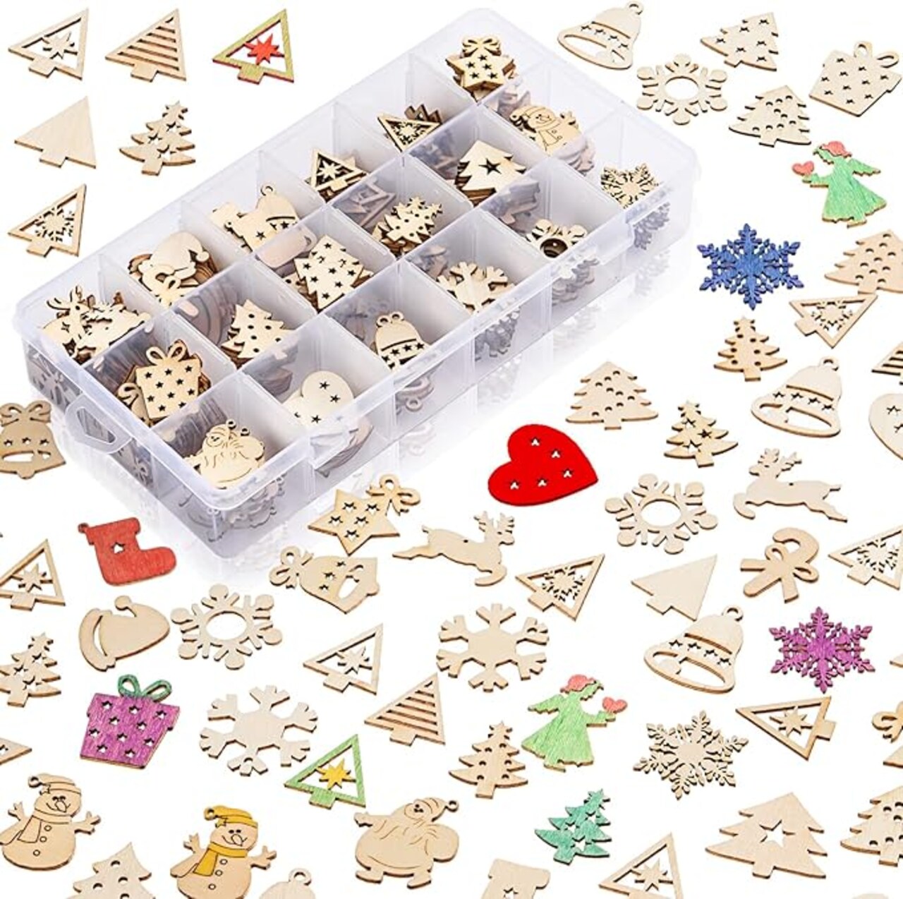 Christmas Ornaments DIY Wooden Christmas Ornaments Mini Blank Wood Slice Cutout Christmas Craft for Holiday Winter Xmas Tree Hanging Decoration DIY Craft,30 Styles